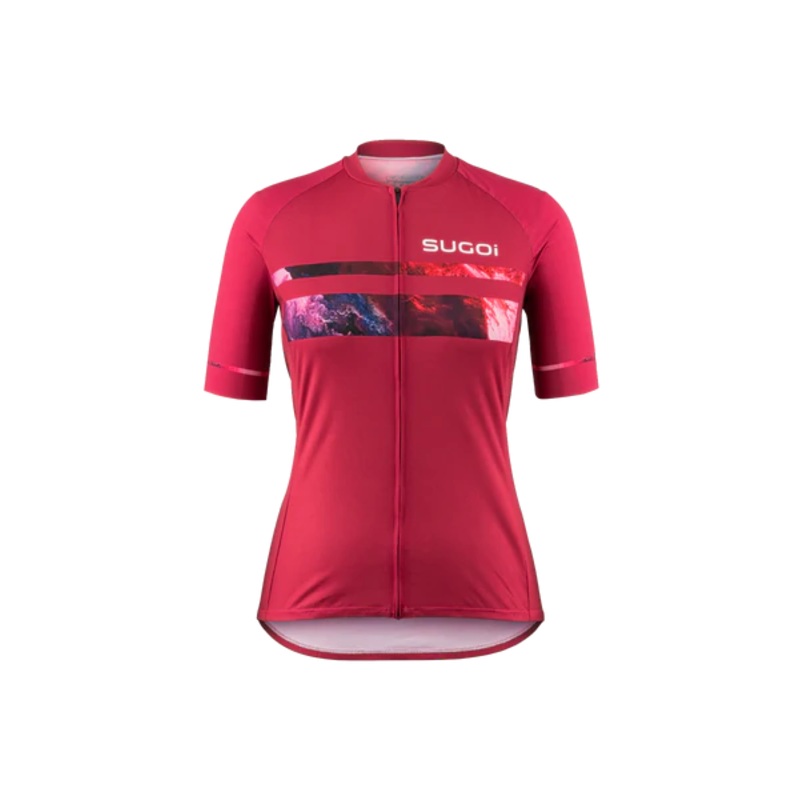 Sugoi Evolution Zap 2 Short Sleeve Jersey – Womens – Cherry Blossom Red-Thunder Sky Cherry Blossom Red – Thunder Sky X-Small