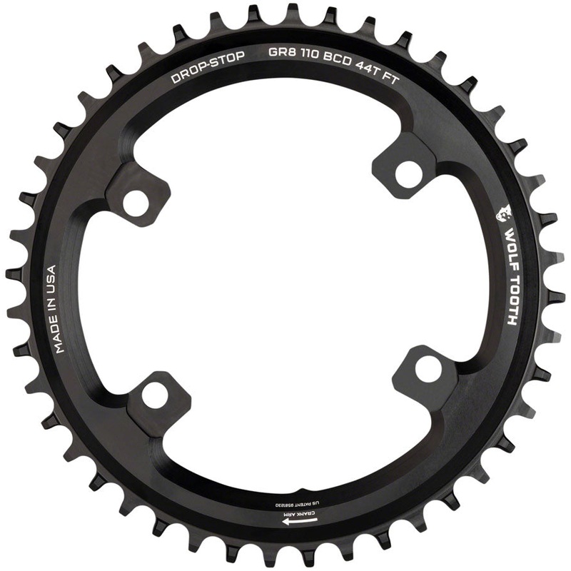 Wolf Tooth Shimano 110 Asymmetric BCD Chainring – 42t 110 Asymmetric BCD 4-Bolt Drop-Stop Flattop For Shimano GRX Cranks BLK