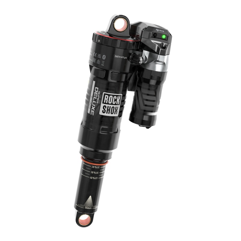 RockShox Super Deluxe Flight Attendant, Rear shock, 210×55, Shaft Eyelet: Standard, Body Eyelet: No Bushing – 90 Deg