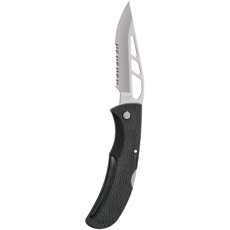 Gerber E-Z Out Serrated Folding Knife  Compact, Durable 400 Series Stainless Steel, SoftGrip Handle, One-Hand Opening for Outdoor & Tactical Use KNIFE E Z SERRATED