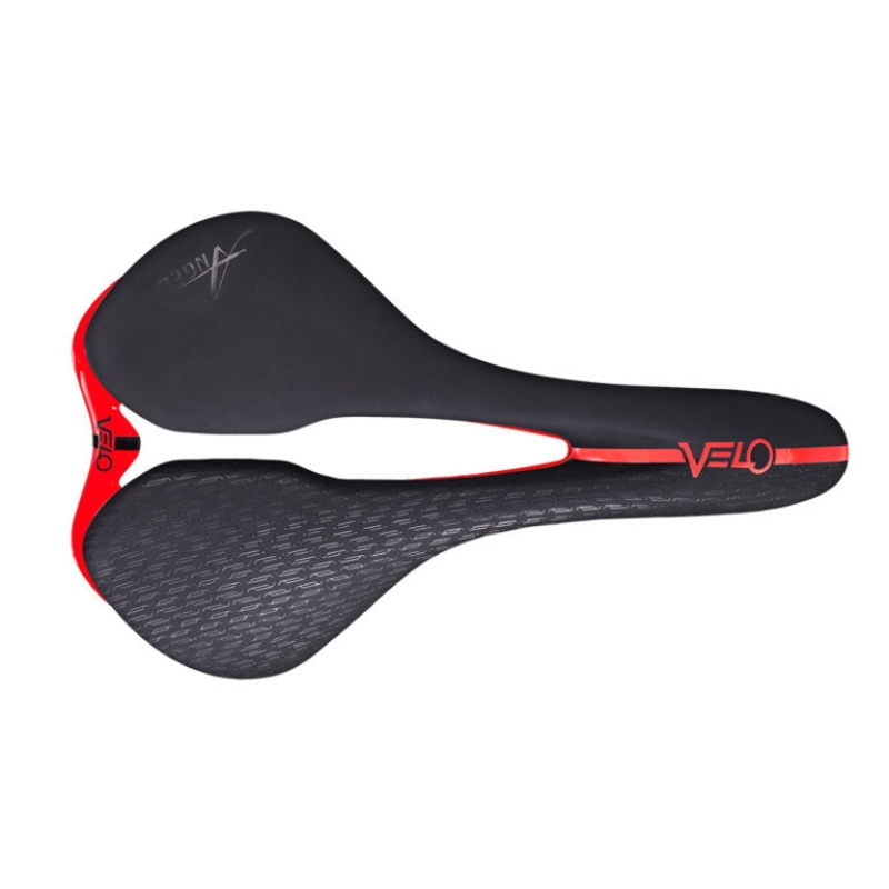 Velo Angel Rise+ Saddle – 158mm – Black-Red Black – Red Titanium Rail