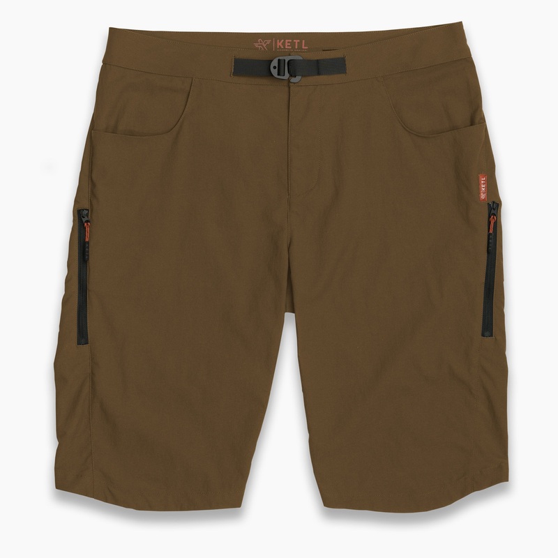 KETL Mtn Skid Mark MTB Shorts – Lightweight, Zipper Pockets, Men’s Mountain Biking Shorts Brown Small