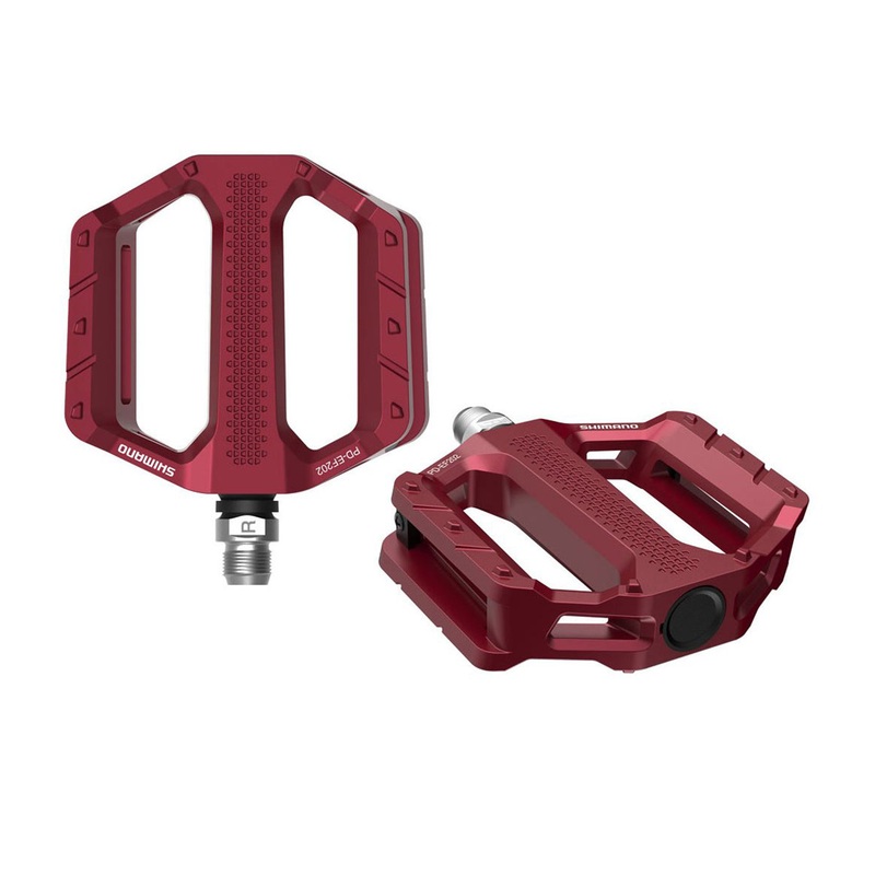 Shimano EF202 E-Bike Flat Pedals – Red-Black Red – Black No Reflector