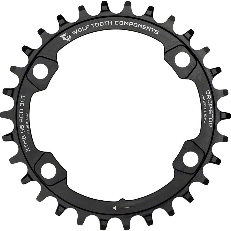 Wolf Tooth 96 BCD Chainring – 38t, 96 Asymmetric BCD, 4-Bolt, Drop-Stop, For Shimano XT M8000 and SLX M7000 Cranks,