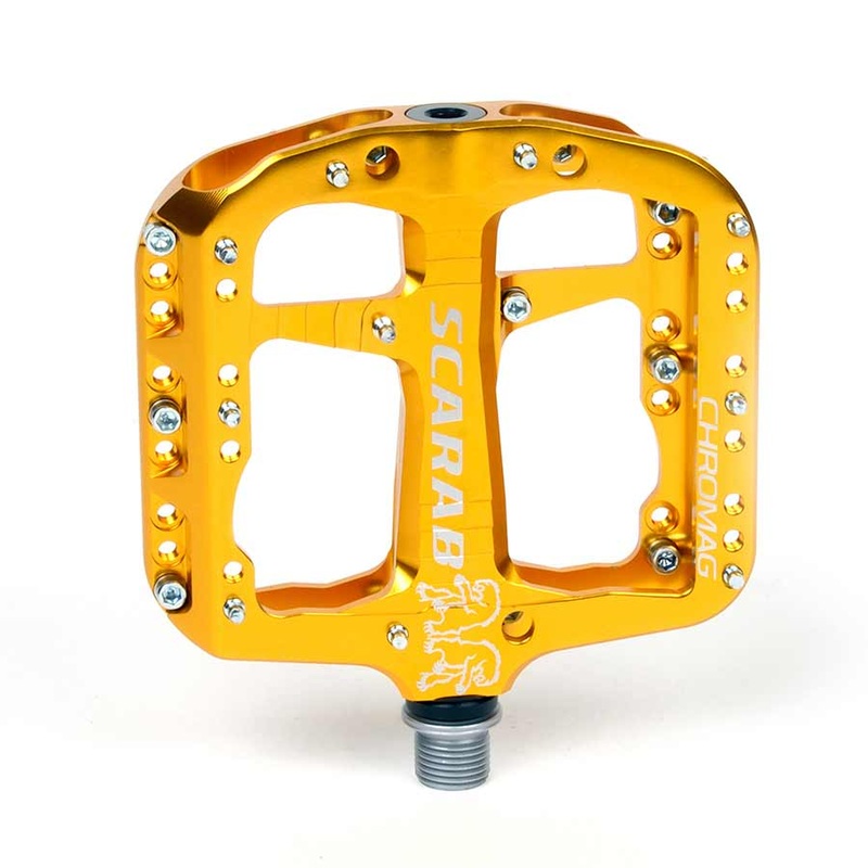 Chromag Scarab Platform Pedals  Wide Concave Aluminum Body, 42 Tunable Pins, Bushing & Sealed Bearings, Various Colors for Superior Grip & Control Gold