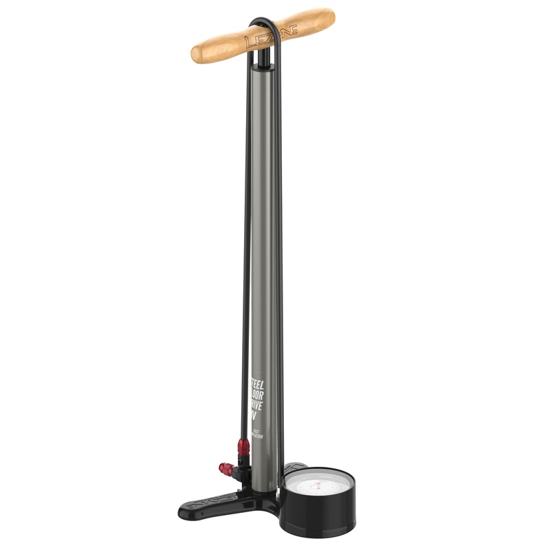 Lezyne Steel HV Floor Drive Pump  Durable High-Volume Steel Barrel, Accurate Analog Gauge, Presta/Schrader Compatible, Flat Gray Finish Flat Gray