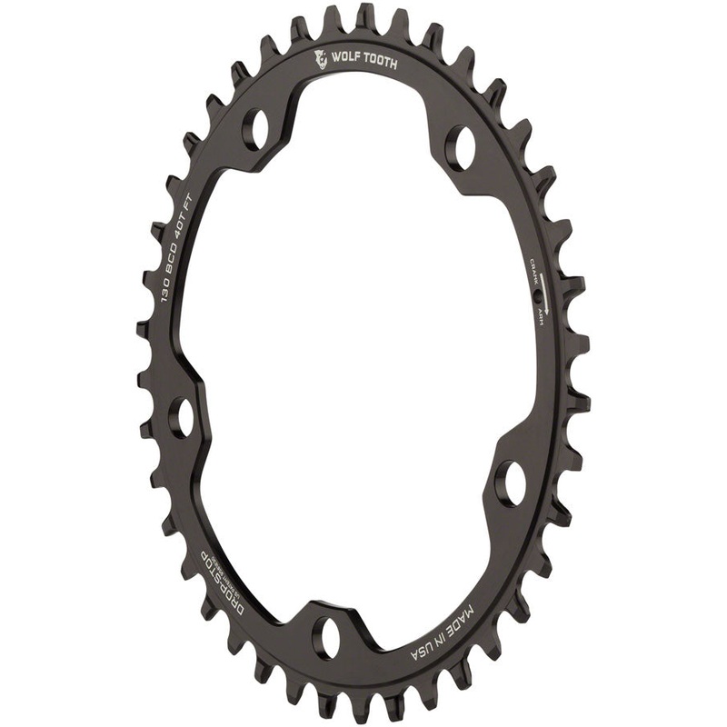 Wolf Tooth 130 BCD Road Cyclocross Chainring – 38t 130 BCD 5-Bolt Drop-Stop 10/11/12-Speed Eagle Flattop Compatible BLK