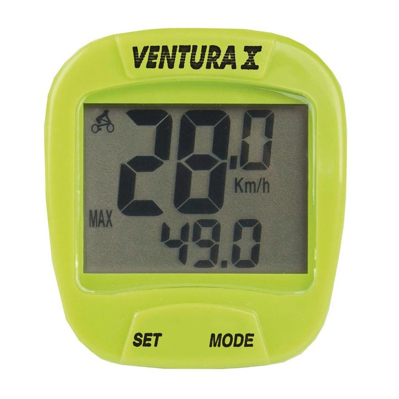 Ventura X Cycling Computer  Wired Green Bike Computer with Speed, Distance, Auto Scan, and Adjustable Wheel Diameter Green