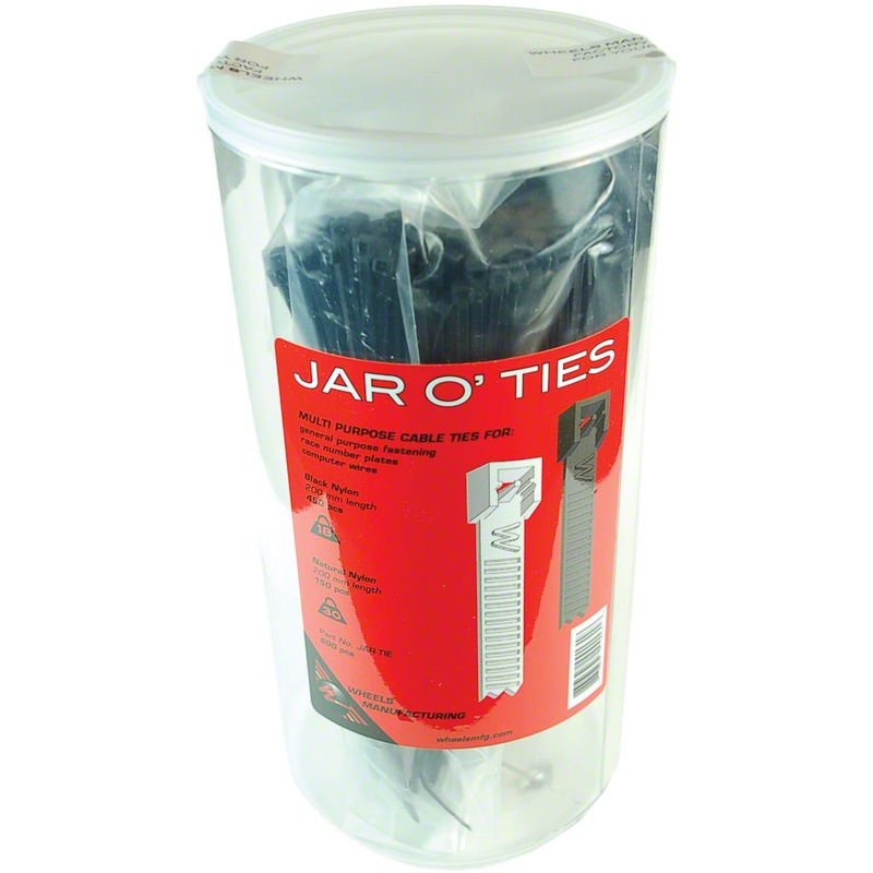Wheels Manufacturing Zip Ties Black 600 pieces with POP Jar Tie Length 200mm