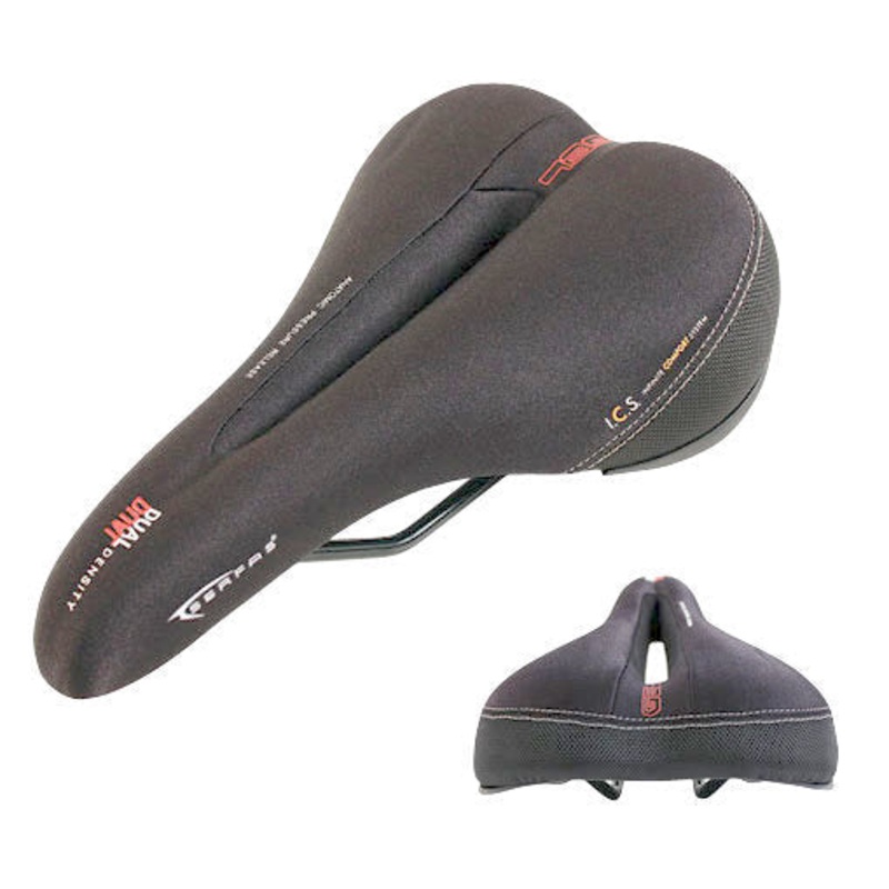 Serfas Dual Density Saddle with Cutout – Black-Red Black – Red