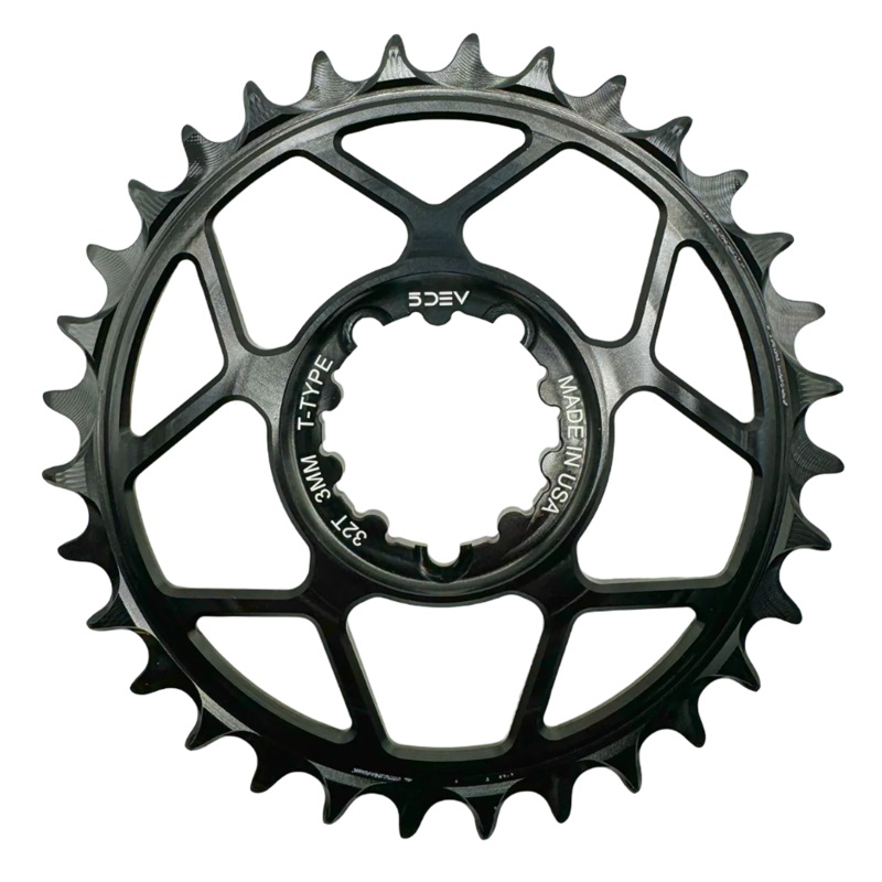 5Dev T-Type Aluminum Chainring, Black, Sram 3 Bolt, 30 Tooth, 3mm Offset