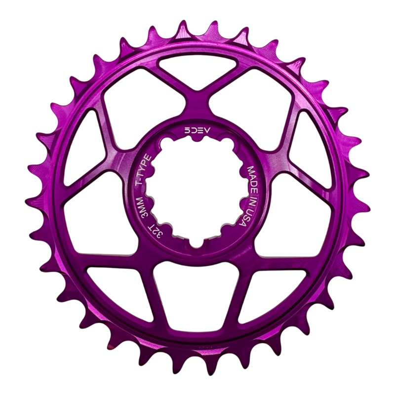 5Dev T-Type Aluminum Chainring, Purple, Sram 8 Bolt, 34 Tooth, 3mm Offset