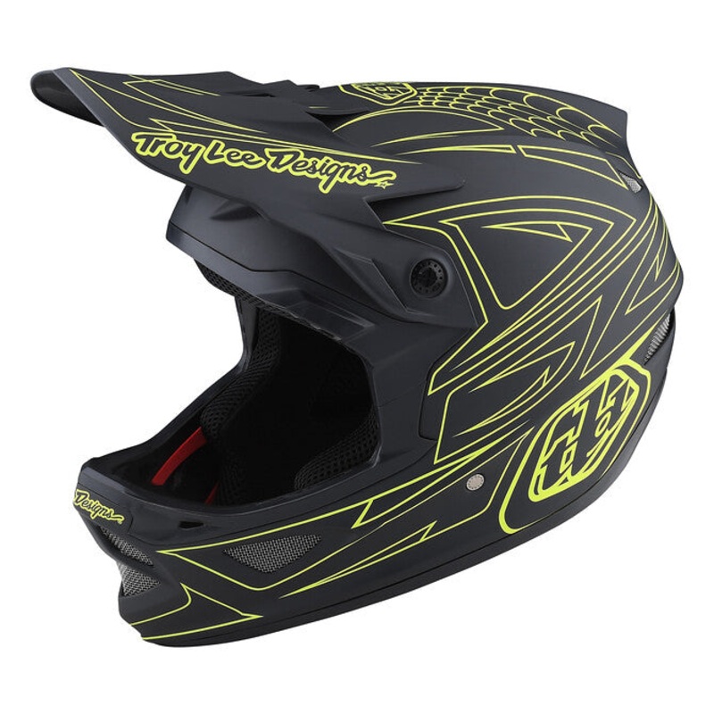Troy Lee Designs D3 Fiberlite Full Face Helmet – Spiderstripe – Gray-Yellow Gray – Yellow X-Small