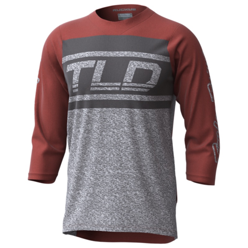 Troy Lee Designs Ruckus 3/4 Sleeve MTB Jersey – Bars – Red Clay-Gray Heather – 2023 Red Clay – Gray Heather Small