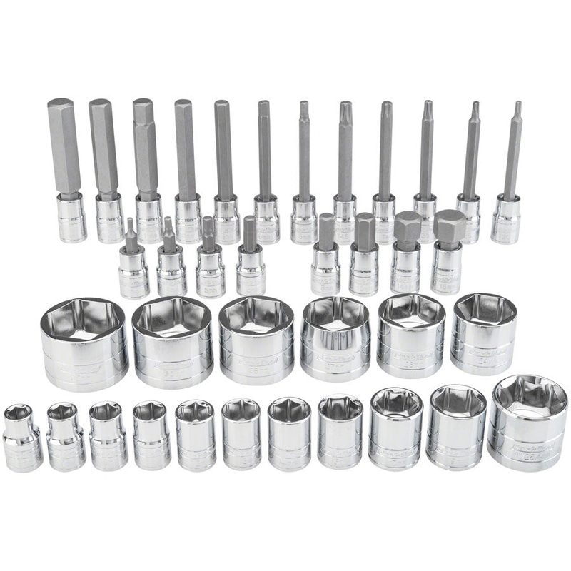 Park Tool SKT-6 Flat Faced Suspension Fork Socket Set  Durable Chrome Vanadium Steel, Tapered 27mm for Suntour, Precision Tuning & Repair Socket and Bit Set 37 Piece, SBS-3