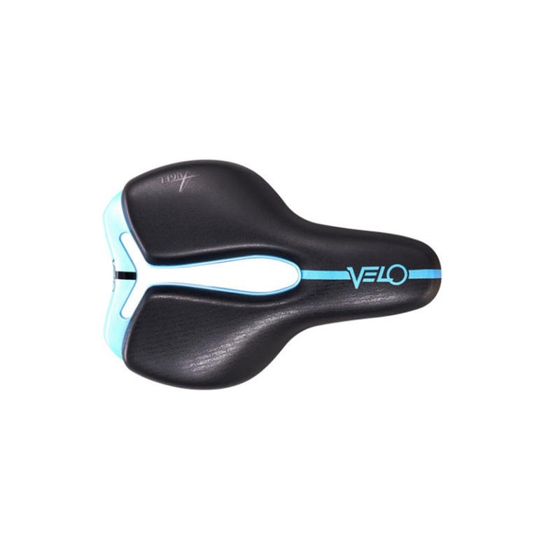 Velo Little Angel Saddle – 137mm – Black-Blue Black – Blue Steel Rail