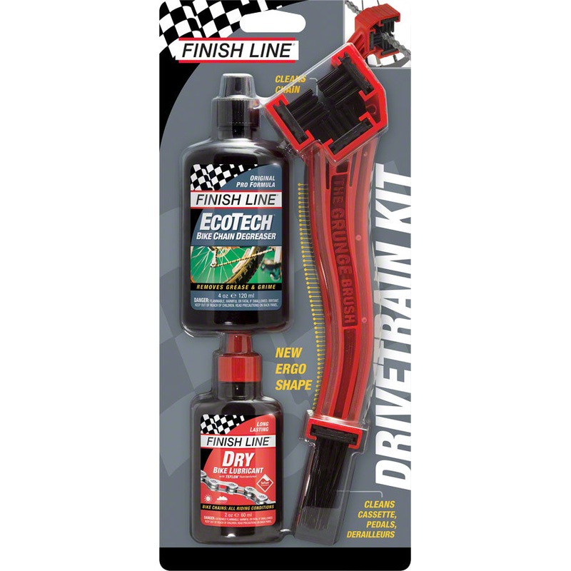 Finish Line Starter Kit 1-2-3 With Grunge Brush 2oz DRY Lube and 4oz Degreaser