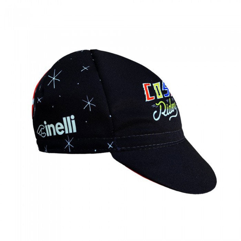 Cinelli Cosmic Riders Cycling Caps  Premium Italian Polyester, Stylish Retro Design, Comfortable Fit, Ideal for Cycling Enthusiasts Black