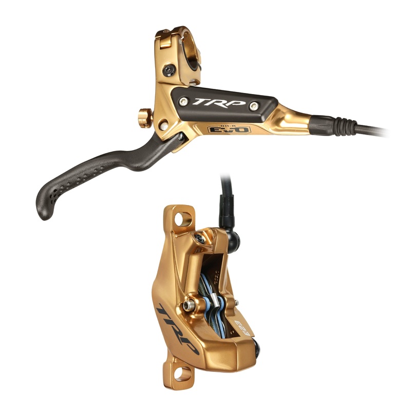 TRP DH-R Evo Pro Disc Brake and Lever – Hydraulic, 4-Pistion, Post Mount, Gold Left/Front