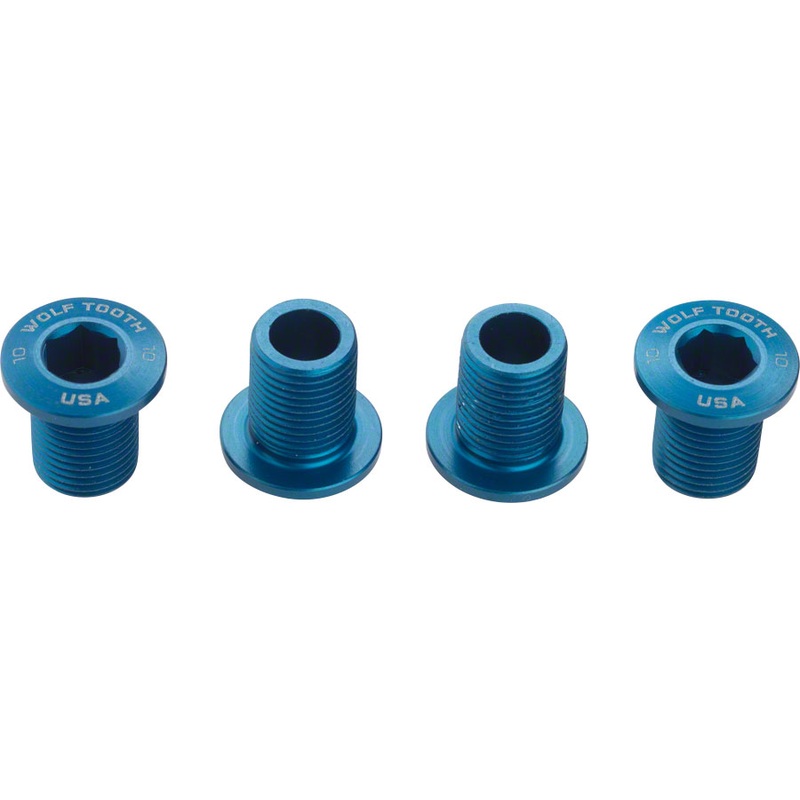 Wolf Tooth Chainring Bolts for 104 x 30T Rings (10 mm long) 4-Pieces Blue