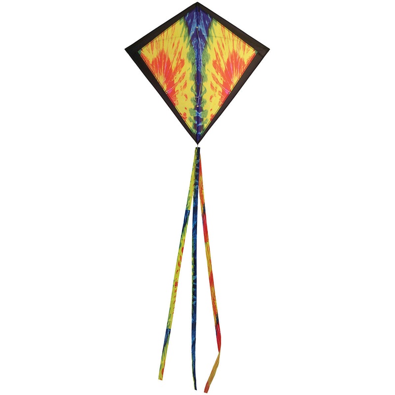 Colorful 30″ Diamond & Tie Dye Kites with Weather-Resistant Ripstop Polyester, Fiberglass Rods, Vibrant Graphics & 12-ft Tails for Easy Outdoor Flying DYE TIE