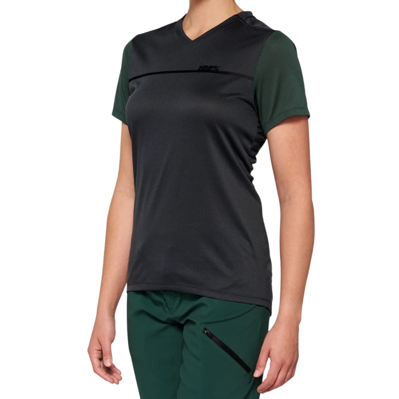 100% Ridecamp Short Sleeve MTB Jersey – Womens – Charcoal-Forest Green Charcoal – Forest Green Small