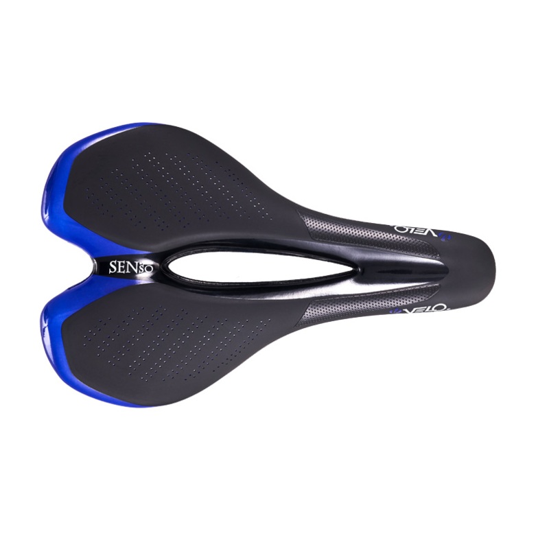 Velo Senso TT+ Saddle – 158mm – Black-Blue Black – Blue Carbon Rail