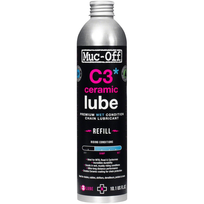 Muc-Off C3 Wet Ceramic Bike Chain Lube – 300ml, Aluminum Refill Bottle