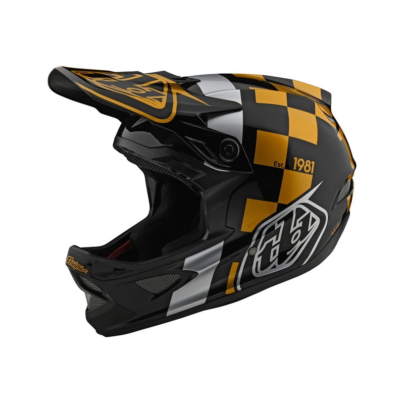 Troy Lee Designs D3 Fiberlite Full Face Helmet – Race Shop – Black-Gold – 2020 Black – Gold X-Small