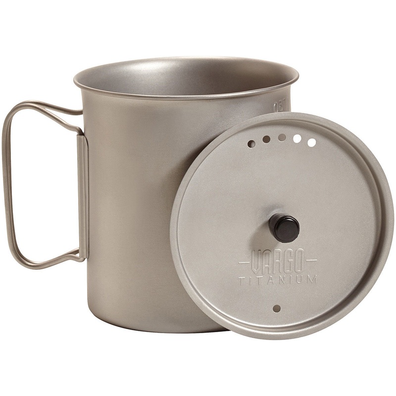 Vargo Titanium Ti-lite Mug Collection  Ultra-Lightweight, Durable Titanium Camping Mugs with Straining Lid, Rustic Finish & Easy Cleaning for Outdoor Cooking 750