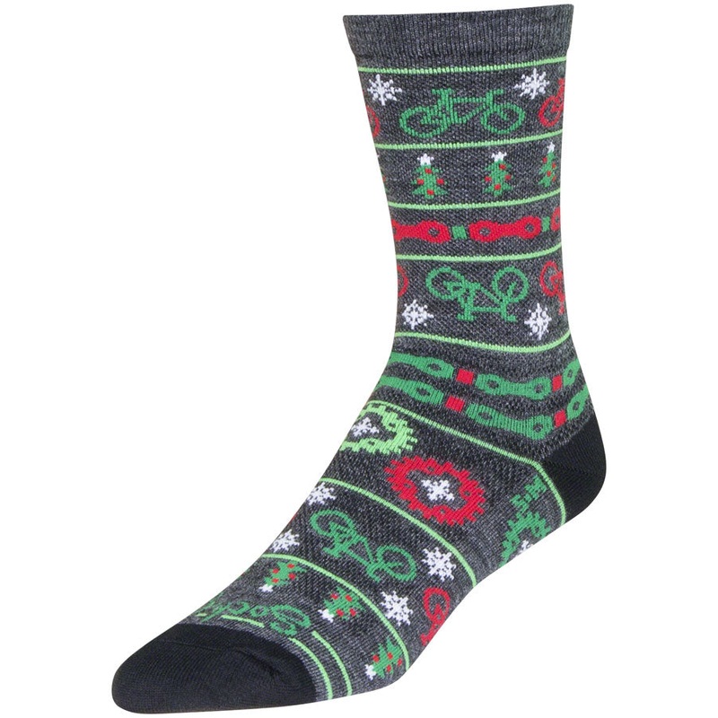 SockGuy Wool Ride Merry Crew Socks – 6″, Gray/Red/Green, Small/Medium