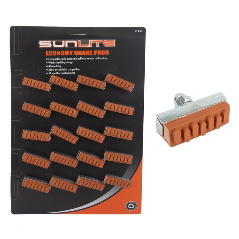 Sunlite Bicycle Brake Pads – Compatible, Water-Directed Retro-Red Road Brake Shoes, Card of 10 & 12 Pairs for Caliper Style Bikes Card of 10pr