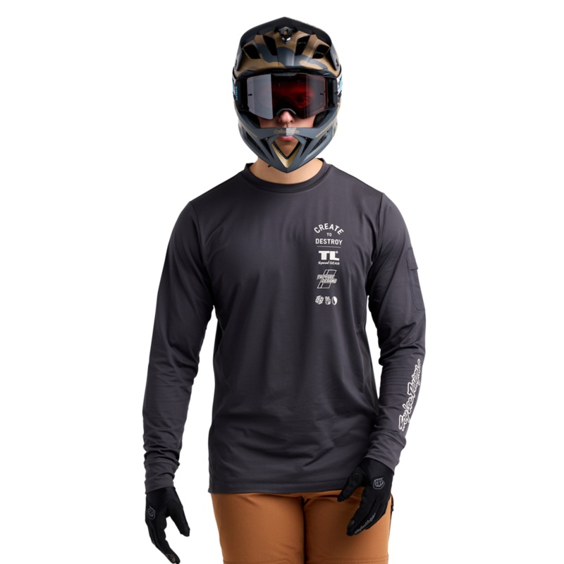 Troy Lee Designs Ruckus Long Sleeve Ride Tee – Destroy – Carbon Carbon Small