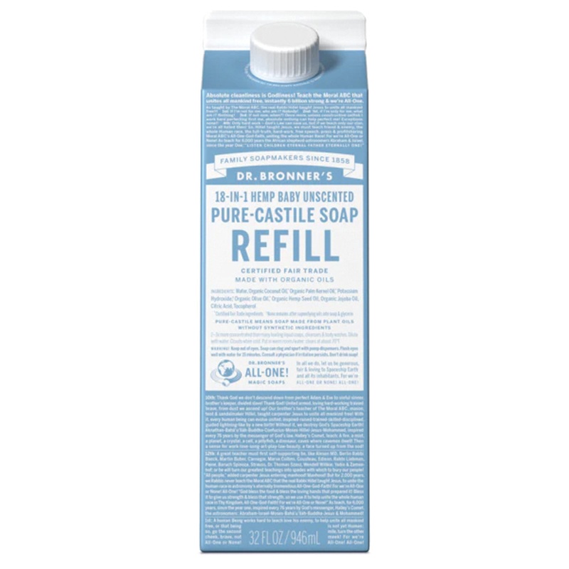 Dr. Bronner’s Baby Mild 32 Oz Refill Carton: Gentle and Nourishing Soap for Sensitive Skin